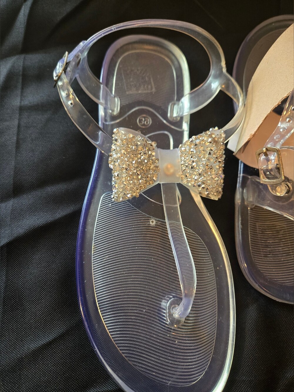 Women's Clear Jelly Sandals Rhinestone Bow Ankle Strap Sz EU 39 / US 8